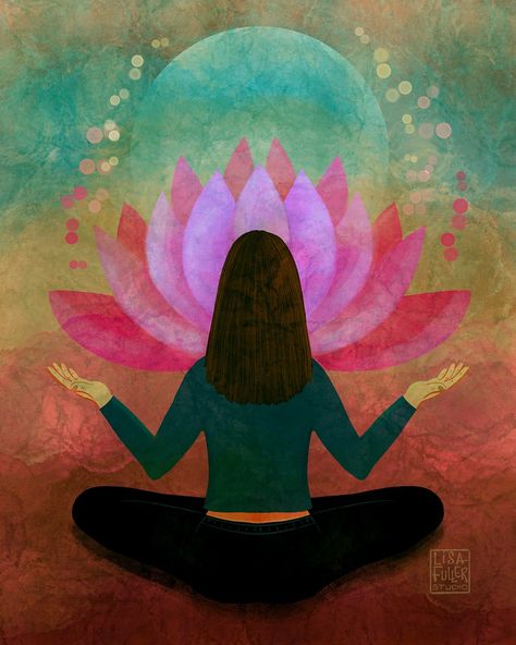 Meditation Illustration Spirituality, Meditation Aesthetic Art, Namaste Illustration, Zen Illustration, Yoga Art Painting, Yoga Posters, Meditation Artwork, Namaste Art, Yoga Drawing