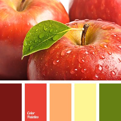 apple color, bright and saturated colors, burgundy, green color, house color schemes, house color selection, orange color, pale yellow, red apples color, red color, wine color, yellow color. Color Palette Ideas, Wall Living Room, Orange Color Palettes, Palette Ideas, House Color Schemes, Apple Coloring, Kunst Inspiration, Green Colour Palette, Design Seeds