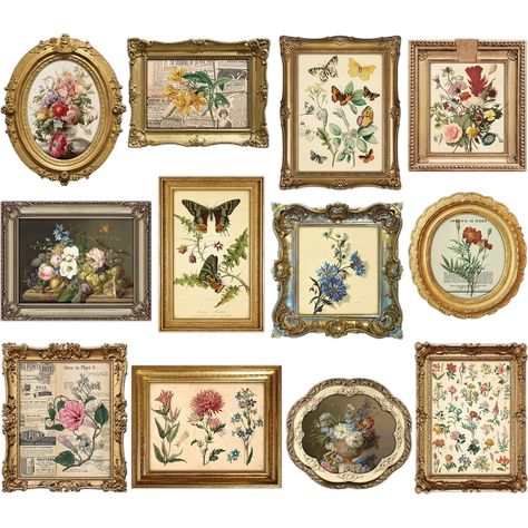 PRICES MAY VARY. Package Includes: you will receive 12 pieces of vintage wildflower wall decorations in different styles, with glue points, enough quantity and vintage style can meet your decorative needs, you can hang them all on the wall or random combination according to your favor Unique Design: these vintage flower picture posters are designed with 12 different styles, the patterns including flowers, plants, butterflies, feature unique photo frame design, chic and stylish, create a retro at Vintage Wall Decor Bedroom, Pictures For Bedroom, Vintage Party Decorations, Unique Photo Frames, Wildflower Wall, Flower Picture Frames, Flower Picture, Vintage Photo Frames, Vintage Cottage