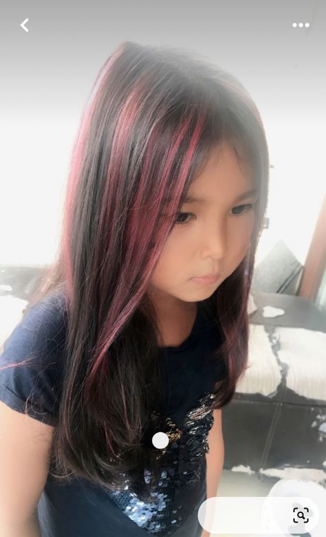 Pink Hair For Kids, Kid Highlights Hair, Kids Dyed Hair, Kids Highlights Hair, Kids Hair Color Ideas Girls Fun, Pink Strips In Hair, Kids Purple Hair, Kids Hair Dye Ideas, Kids Pink Hair