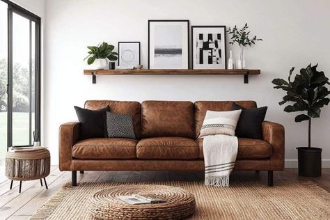 40+ Stunning Ideas to Style Your Brown Couch Living Room Light Brown Couch, Chocolate Brown Couch, Leather Couch Living Room, Brown Couch Decor, From Farmhouse To Modern, Dark Brown Couch, Leather Couch Living Room Decor, Pit Sofa, Types Of Couches