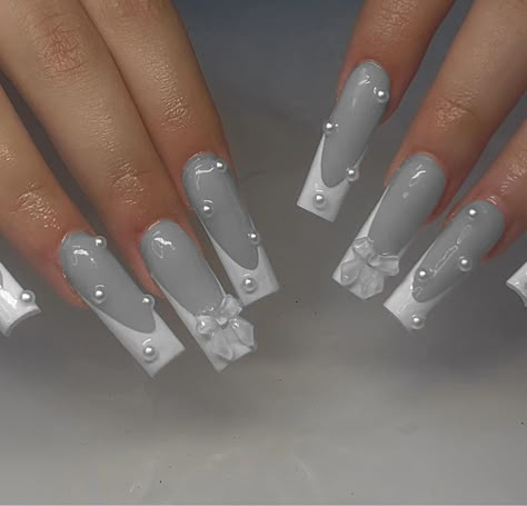 Fancy French Tip Nails, Nail Designs Gray, Grey Nail Designs, Lilac Nails, Acrylic Toe Nails, Nails Coffin Short, Long Acrylic Nail Designs, Long Nail Designs, Grunge Nails