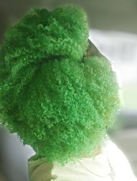 Fantasy Color Hair, Black And Green Natural Hair, Green Afro, Green Curly Hair Black Women, Green Natural Hair, Green Hair Black Women Natural, Green Natural Hair Black Women, Green 4c Hair, Fantasy Hair Color