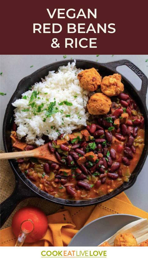 Celebrate Mardi Gras, Fat Tuesday, or any day with this easy vegan red beans and rice instant pot recipe. An easy way to cook up beans packed full of flavor with delicious, hearty authentic New Orleans ingredients and spices!! It tastes so great and is such an easy vegan dinner to make, that I’m sure you will be eating more beans and rice throughout the year. Vegan Red Beans And Rice, Vegan Red Beans, Rice Instant Pot, Vegan Instant Pot Recipes, Vegan Dinner Recipes Easy, Quick Vegan Meals, Vegan Stew, Red Beans And Rice, Yummy Fall Recipes