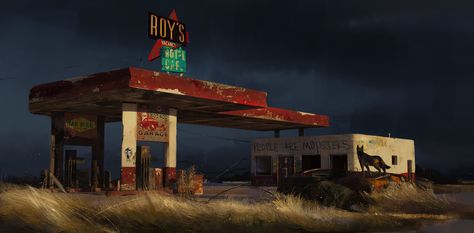 ArtStation - Gas station, Alexandra Roslik Out Of Comfort Zone, Fantasy Map Making, Fallout Concept Art, Apocalypse Art, Fallout Art, Scene Art, Post Apocalypse, Matte Painting, Environment Design