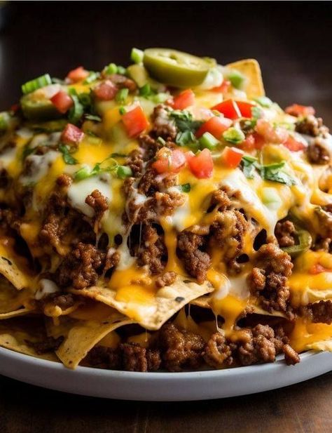 Beef Nachos Supreme, Nachos Supreme Recipe, Beef Nachos, Nachos Supreme, Nacho Toppings, Baked Tortilla Chips, Nachos Beef, Nachos Recipe, Homemade Taco Seasoning