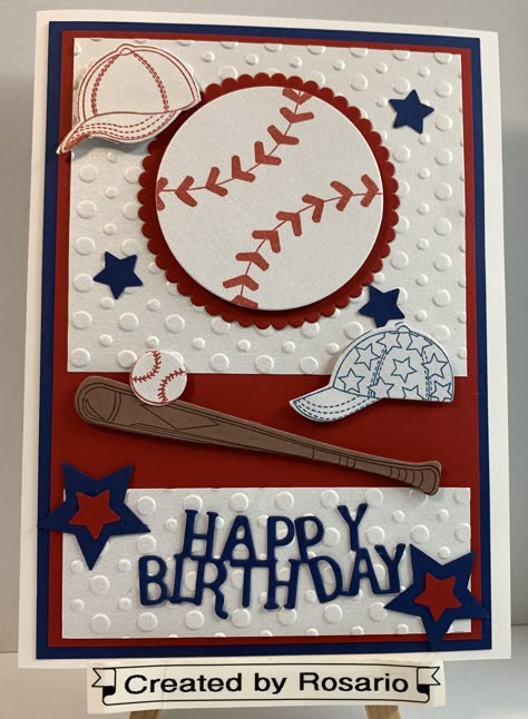 Handmade Baseball Themed Cards, Stampin Up Baseball Birthday Cards, Diy Baseball Cards, Baseball Birthday Cards Handmade, Baseball Birthday Cards, Happy Birthday Baseball, Baseball Theme Birthday, Easy Greeting Cards, Stampin Up Birthday Cards