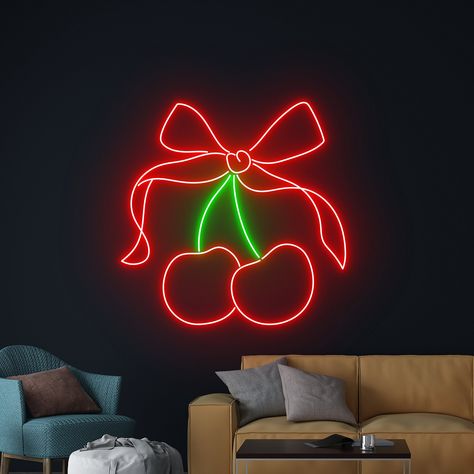 Cherry Coquette Bow Led Sign, Cherry Neon Sign, Cherry Fruit Neon Light, Cherry Led Light, Personalized Cherry Bomb Room Wall Art Decor Let us light up your life with quality LED neon signs for home, business, weddings, events, & more. Take a business logo, song lyrics, a kid's name, or even the shape of your dog, & neon-ify it! We are helping make art accessible with easy-to-design, stylish neon lights. Get creative and design your own neon sign. Your name, motto you live by, your business miss Cherry Led Light, Cherry Neon Sign, Cherry Bedroom Decor, Cherry Room Aesthetic, Cherry Room, Cherry Bedroom, Cherry Decor, Business Mission, Cherry Fruit