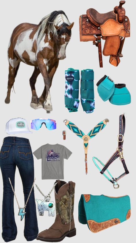 #western #riding #horse #countryfit #country #ridingfit #rodeo Western Horse Tack Turquoise, Barrel Racing Outfits, Cute Horse Riding Outfits, Western Riding Clothes, Western Riding Tack, Barrel Racing Tack Rodeo, Western Horse Riding, Horse Riding Quotes, Native American Horses