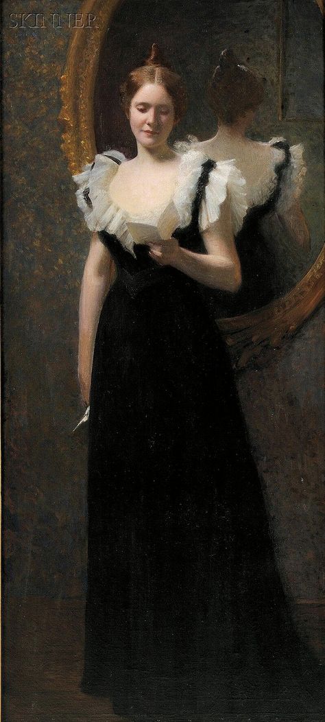 "Young Woman Reading a Letter," William Worcester Churchill, oil on canvas, 54 5/8 x 25", private collection. American Impressionism, Boston Museums, People Reading, Woman Reading, Girl Reading, Worcester, Churchill, A Letter, Jane Austen