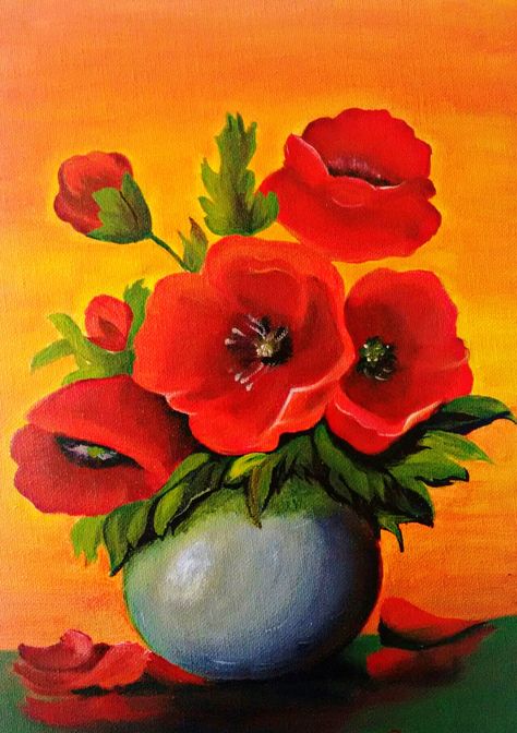 #red poppies in vase in #acrylics Poppies In Vase Painting, Poppies In Vase, Poppies In A Vase, Red Oil, Still Life Flowers, Oil Pastel Drawings, Easter Flowers, Floral Poster, Month Flowers