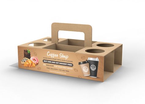 Awesome 4 Cups Coffee Carrier with Handles Packaging Template. It is a cool and Modern design with strong design elements and is easy to make customized and well-organized layers. This packaging is your next packaging. Coffee Carrier, Box Design Templates, Packaging Template, Bedroom Closet Design, Coffee To Go, Bedroom Closet, Coffee Packaging, Porcelain Cup, Closet Design