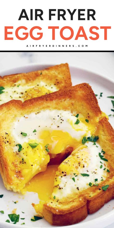 For a filling, yummy breakfast, make our Air Fryer Egg Toast! Classic egg-in-a-hole is even easier to make following our simple air fryer instructions. It's ready in under ten minutes, takes just four ingredients, and is sure to make you smile! Eggs On Toast Air Fryer, Air Fryer Egg And Toast, How To Toast Bread In Air Fryer, Baked Eggs In Air Fryer, Egg In The Hole Air Fryer, Fried Egg In Airfryer, Egg In Bread Air Fryer, Egg In The Air Fryer, Fried Egg Air Fryer