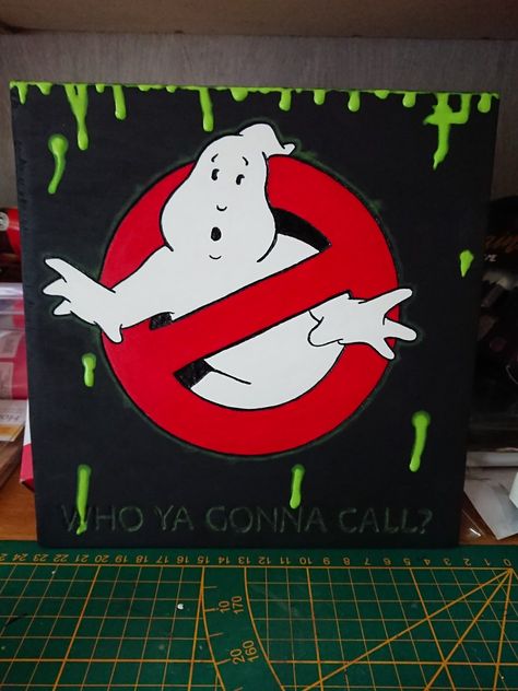 Ghost Busters Painting, Ghost Buster Pumpkin Painting Ideas, Ghost Busters Drawing, Halloween Character Paintings, Disney Villains Art Drawing, Horror Paintings Easy Canvas, Painting Ideas On Canvas Scary, Jason Painting Canvas, Weird Canvas Painting