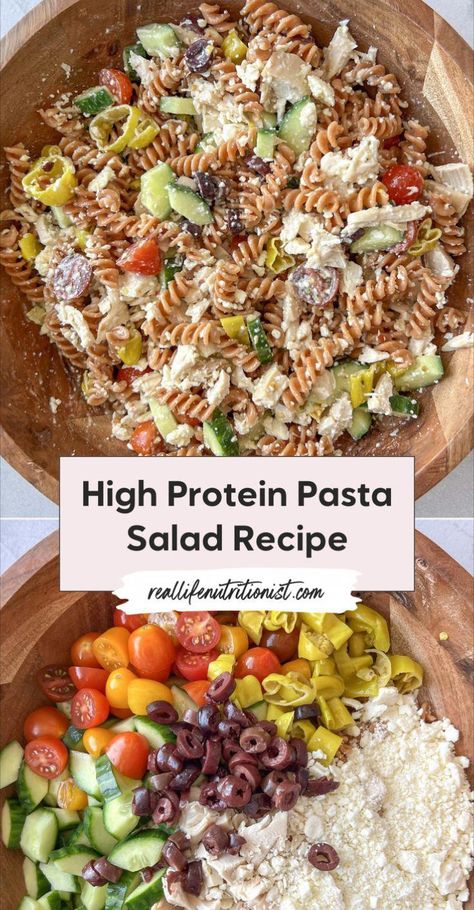 This high protein pasta salad with chicken is the best pasta salad for lunch, especially when you're looking for a healthy meal prep option. Protein pasta salad mixed with chicken is served cold so perfect for advanced prep! Chicken And Pasta Salad, High Protein Pasta Salad, Cold Chicken Pasta Salad, Pasta Salad With Chicken, Protein Pasta Salad, High Protein Pasta, Slow Cooker Appetizers, Zucchini Side Dishes, Chicken Salad Sandwich Recipe