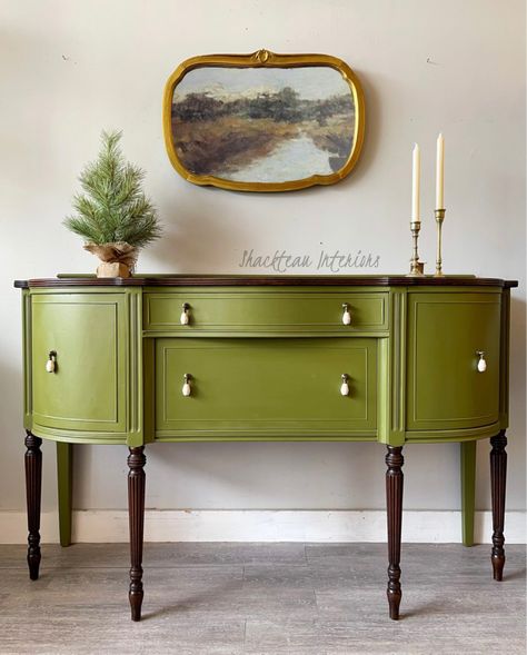 Vintage Norton’s Point Buffet - Shackteau Interiors, LLC Green Painted Furniture, Painted Furniture For Sale, The Modern Family, Furniture Flips, Green Furniture, Diy Furniture Renovation, Furniture Rehab, Painting Furniture, Furniture Renovation