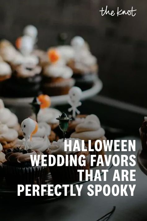 Whether you're going all out with Halloween decor or simply looking for a few delicate ways to fold in some spooky touches, scroll on for Halloween wedding favor ideas that offer something for everyone. Wedding Favors Halloween, Witch Wedding Favors, Spooky Bridal Shower Food Ideas, Goth Wedding Party Favors, Halloween Rehearsal Dinner Ideas, Halloween Themed Wedding Shower Ideas, Goth Wedding Favors For Guests, Halloween Wedding Favors For Guests, Halloween Wedding Food Ideas