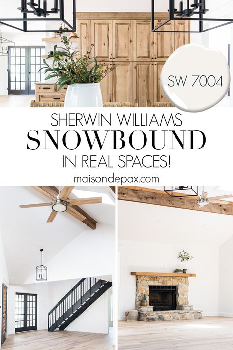 See SW Snowbound in REAL spaces and find out why it's one of the best white paints! #whitepaint #paintcolors Sw Snowbound Color Palette, Sherwin Williams Snowbound Walls And Extra White Trim, Snowbound Bathroom Walls, Snowbound Sherwin Williams Living Room, Sw Snowbound Walls With Pure White Trim, Snowbound Walls And Trim, Snowbound Sherwin Williams Walls, Popular White Paint, Sw Snowbound