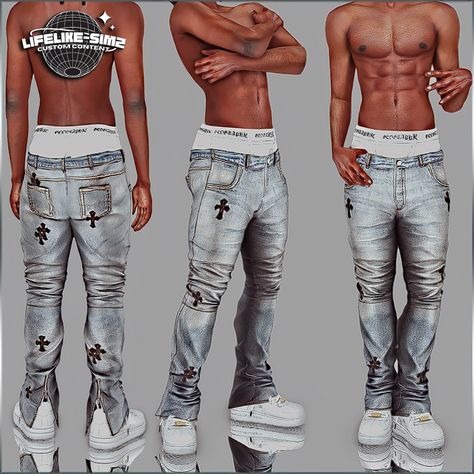 Was asked to share these jeans so here they are! Only available in one swatch for teens+. Chrome Jeans, Xyngular Recipes, Sims 4 Free Mods, Black Simmer, Sims 4 Men Clothing, Sims 4 Male Clothes, Sims 4 Cheats, Youtube Cover, Sims 4 Tsr