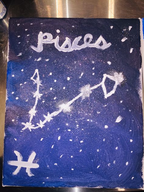 Pisces Canvas Painting, Painting Ideas For Friends, Zodiac Sign Painting, Hand Painting On Canvas, Zodiac Painting, Painting On Mini Canvas, Ideas For Friends, Sip N Paint, Sign Painting