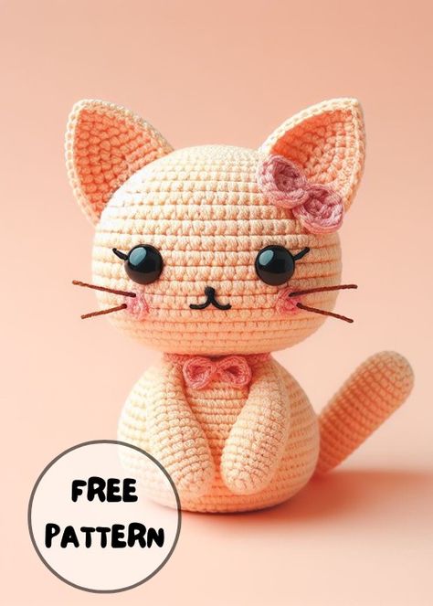 Free Crochet Female Cat Amigurumi Pattern Crochet Cat Easy Pattern, Free Kitten Crochet Pattern, Cat Coasters Crochet Free Pattern, Kitty Amigurumi Free Pattern, Free Cat Crochet Patterns, Cat Patterns Free, Amigurumi Cat Free Pattern, Cat Amigurumi Free Pattern, Pokémon Crochet