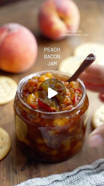 Wild game 🦌 | Foraged foods 🍄 | Garden grown 🥕 on Instagram: "If you’ve ever had bacon onion relish, then you know how well bacon plays with the sweet, caramelized flavor notes of the onions. And if you liked that pairing, prepare to have your mind blown with this peach bacon jam!  This jam is perfect for burgers, charcutierie boards, or just as a flavor dip.  Visit @homesteadrecipes for the recipe and add a new must-have to your list of condiments.  # | #repost #baconjam #condiments #charcutierie #recipes #peachrecipes #eatmothernature" Bacon Peach Jam, Peach Onion Jam, Peach And Pepper Jam, Peach Hot Pepper Jam, Peach Bourbon Jam, Bacon Jam, Foraged Food, Onion Relish, Wild Game