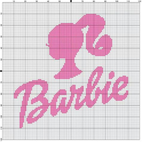 Barbie Grid Pattern, Barbie Pixel Grid, Barbie Crochet Grid, Barbie Perler Beads, Barbie Crochet Graph, Cross Stitch Barbie, Barbie Logo Cross Stitch, Crochet Graph Patterns Anime, Barbie Tapestry Crochet