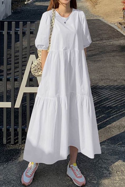 Moda Casual Chic, Simple Maxi Dress, Gaun Koktail, Sukienki Plus Size, Mode Abaya, Sleeves Clothing, Weave Style, Cotton Maxi, Maxi Dress Cotton