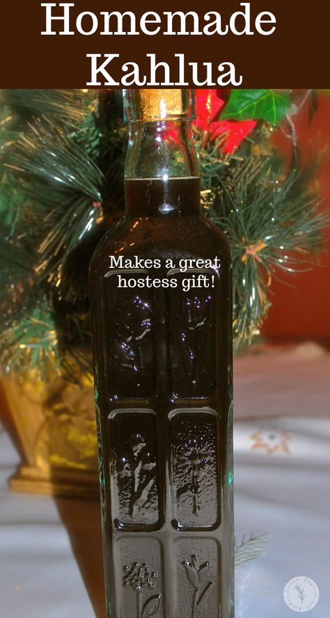 Need a last minute gift for the holidays? Try making some homemade Kahlua! All you need are five ingredients and a decorative bottle for a great hostess gift. #kahlua #alcohol #hostessgift #diy #homemade Homemade Kaluha Recipes Vodka, Home Made Alcohol Gifts, Kahlua Recipes Homemade, Homemade Kaluah Recipes Vodka, Homemade Kahlua Recipe With Vodka, Home Made Kahlua Recipes, Homemade Liquor Recipes, Kahlua Homemade, Homemade Alcohol Gifts