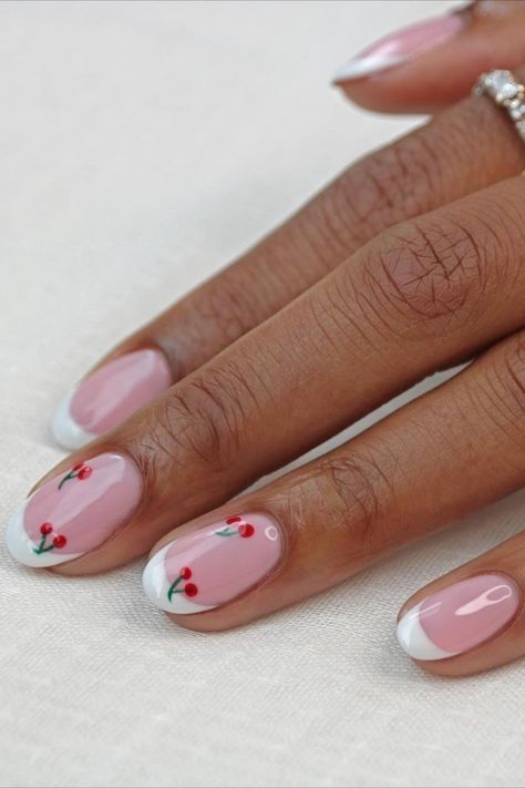 Spring Nails Cherry, Italy Nails, Nails Cherry, Cherry Nails, Subtle Nails, Simple Gel Nails, Summery Nails, Glamour Uk, Casual Nails