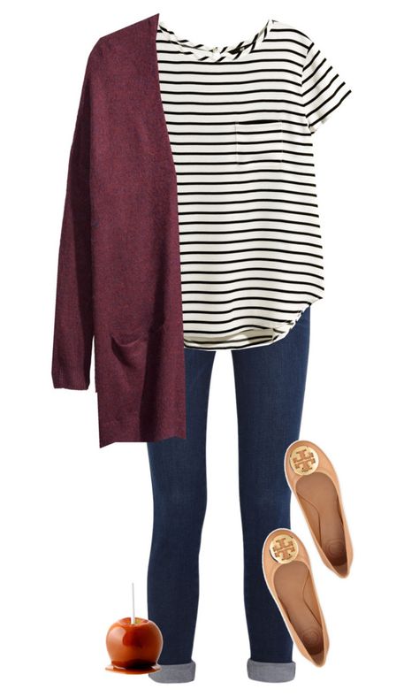 "C is for..Cardigans and Caramel Apples" by gourney ❤ liked on Polyvore featuring Frame Denim, H&M and Tory Burch Mid Length Denim Jacket, Frump Fighters, Cardigan Outfit Work, Best Cardigans, Cardigan Outfit, Summer Work Outfits, Cardigan Outfits, Stitch Fix Inspiration, Casual Work Outfits