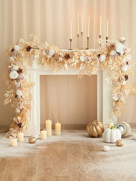 Beige  Collar     Embellished   Home Decor Head Table Arch, Garland With Flowers, Table Arch, Vendela Roses, Wedding Table Garland, Willow Flower, Eucalyptus Flower, Artificial Eucalyptus Garland, Table Garland