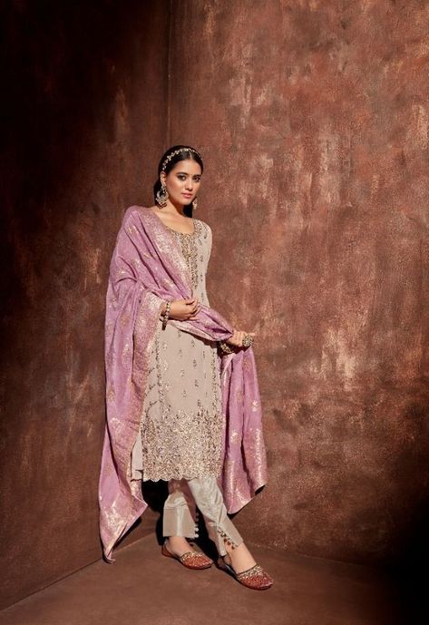 Mohini Rumeli 2201 - Georgette with Elegant Heavy Cording Embroidery Suit Pant Style Suits Indian, Cording Embroidery, Bridal Salwar, Durga Pooja, Celana Fashion, Embroidery Suit, Modern Hijab Fashion, Style Pant, Indian Party