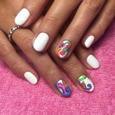 #nails #nailart #white  with #neon White Nails With Neon Design, Nails With Neon Design, White Nails With Neon, Aruba Nails, Nailart White, Neon Nail Ideas, Short Nail, Neon Design, Short Nail Designs