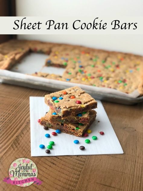 Monster Cookie Bars Jelly Roll Pan, Large Batch Bars Sheet Pan, Sheet Pan Cookies Bars, Sheet Pan Cookie Bars, Camp Desserts, Bulk Meals, Crowd Recipes, Camp Meals, Tasty Cakes