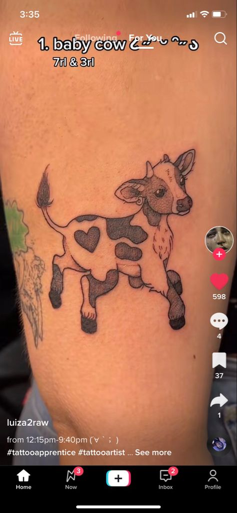 cow calf tattoo Cow Tattoo, Tiny Wrist Tattoos, Ankle Tattoos For Women, Taurus Tattoos, Popular Trends, Baby Cow, Calf Tattoo, Cow Calf