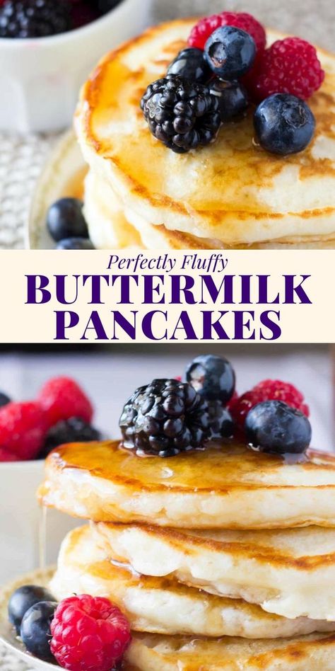 Super fluffy - these buttermilk pancakes are the perfect recipe for breakfast. Tender and soft with golden edges - they're thick and perfect for stacking #pancakes #buttermilk #recipe #breakfast #brunch from Just So Tasty Pancakes Buttermilk, Buttermilk Recipe, Fluffy Buttermilk Pancakes, Buttermilk Pancakes Fluffy, Pancake Toppings, Pancake Recipes, Perfect Pancakes, Recipe Breakfast, Buttermilk Pancakes