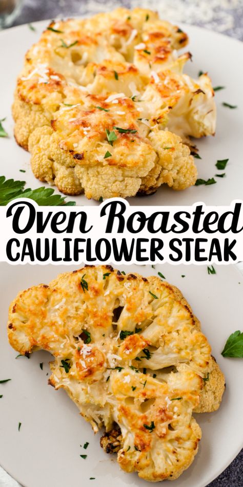 How To Roast Cauliflower, Cauliflower Recipes Steak, Vegetable Steaks, Vegetarian Recipes Without Carbs, Vegetable Recipes Low Calorie, Too Yum Yummy Recipes, Baked Cauliflower Steaks Recipe, Low Carb Side Dishes For Steak, Cauliflower Sheet Pan Recipes