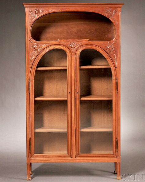 Art Nouveau Bookshelf, Art Deco Bookshelf, Nouveau Furniture, Emile Galle, Cabinet Top, Art Nouveau Furniture, Furniture Art, Woodworking Furniture, Interior Deco