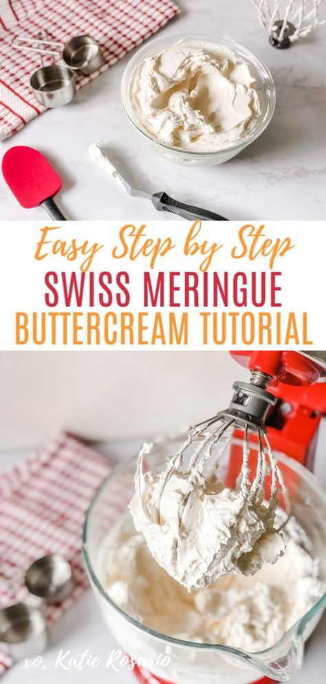 Looking for a tried and true frosting recipe that will impress your friends and family? This Swiss Meringue Buttercream is a light and fluffy frosting that is beyond creamy and always a crowd-pleaser. This silky-smooth Swiss Meringue Buttercream recipe is perfect for cakes, cupcakes, and other tasty desserts like macarons, tarts, and whoopie pies! #xokatierosario #swissmeringuebuttercream #homemadebuttercream #frostingrecipe #cakedecoratingtips Light And Fluffy Frosting, Swiss Meringue Buttercream Recipe, Fluffy Frosting, Summer Food Party, Tasty Desserts, Cake Decorating For Beginners, Cake Decorating Classes, Meringue Buttercream, Swiss Meringue Buttercream