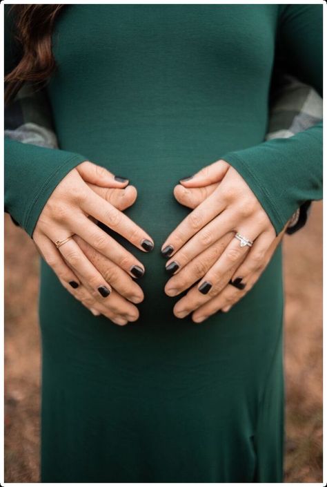 Maternity Photo Shoot Fall Outfits, Engagement Photos While Pregnant, Fall Maternity Photos Casual, Maternity Photography Tree Farm, Outdoor Maternity Shoot Poses, Christmas Card Maternity Pictures, Green Maternity Dress Photoshoot Family, Fall Maternity Photos Green Dress, Fall Maternity Shoot Couples