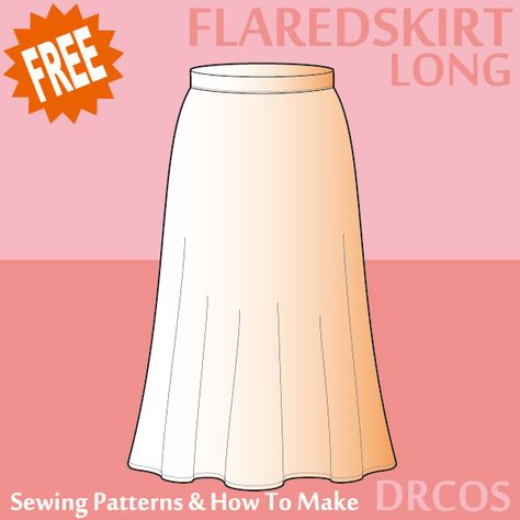 Long flared skirt Sewing Patterns | DRCOS Patterns & How To Make Bridesmaid Skirt And Top, Drcos Patterns, Elastic Waist Skirt Pattern, Skirt Sewing Patterns, Flared Skirt Pattern, Sewing Patterns Skirt, Long Flared Skirt, Skirt Pattern Free, Bridesmaid Skirts