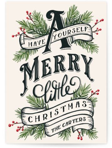 A Merry Little Christmas Holiday Petite Cards Vintage Christmas Design, Christmas Postcard Design, Santa Signs, Minted Holiday Cards, Christmas Signage, Vintage Christmas Postcards, Christmas Word Art, Merry Christmas Lettering, Vintage Christmas Sign