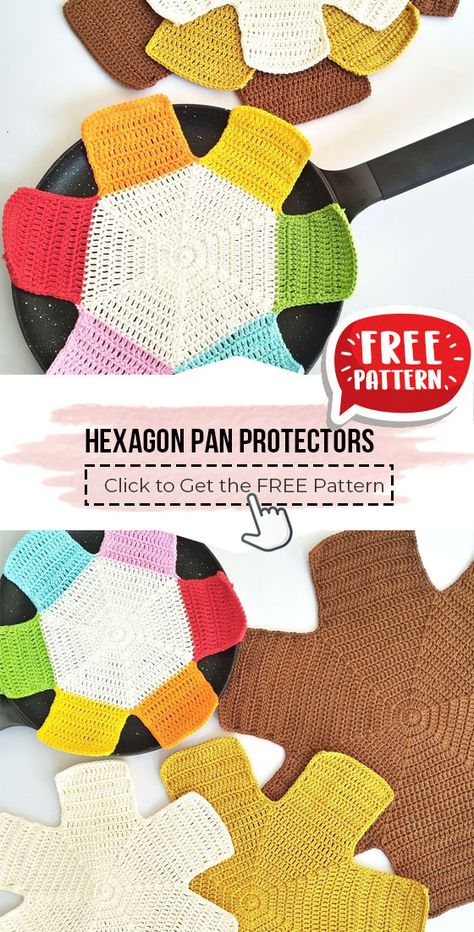 crochet Hexagon Pan Protectors free pattern - FREE Crochet Cozy Pattern for Beginners. Click to Get the Pattern #Cozy #crochetpattern #crochet
 via @shareapattern.com Crochet Pan Protectors, Pan Protectors Pattern, Crochet Pan Protectors Free Pattern, Crochet Cozy, Crochet Washcloth, Knit Dishcloth, Crochet Hexagon, Crochet Kitchen, Christmas Crochet Patterns