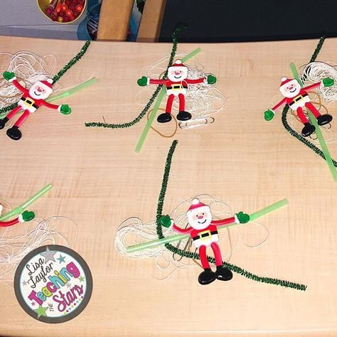 Santa zip lines today!! STEM Friday Challenge! #teachershare #iteach5th #teachingthestars #teachersfollowteachers #teachers #iteachsteam #iteachstem Christmas Craft For 3rd Grade For Kids, Holiday Stem Activities Elementary, Stem Christmas, Zip Line Stem Challenge, Stem Christmas Challenge, Christmas Stem Challenges For Kids, Holiday Stem Challenges, Santa Math, Christmas Stem Challenge