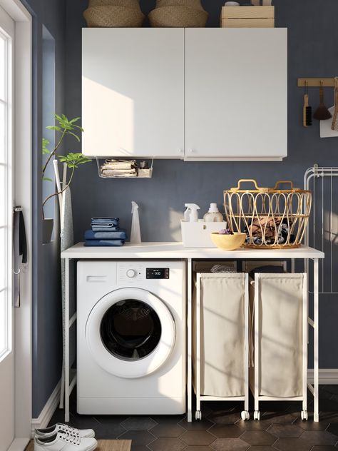 Laundry Room Furniture Ideas, Laundry Room And Mudroom, Ikea Enhet, Bright Laundry Room, Ikea Laundry, Laundry Room/mudroom, Laundry Room Lighting, Laundry Room Flooring, Laundry Room Closet