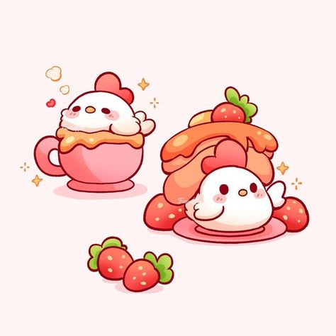 fuwuffle on Instagram: "These floofy chickens are taking over breakfast! 😆✨ #tinyartsdtiys This was such a cute challenge, hosted by @o.o_tinyarts ! I haven’t drawn these chicken friends for a while so it was a lot of fun drawing them~ 🥰 🌷 tags - #fuwuffle #dtiys #dtiyschallenge #artprompt #chickens #cutechickenart #cutechickens #chickens #farmanimals #foodart #animalartist #cuteart #cuteartist #cutedrawings #cutearteveryday #arttrend #cuteartstyle #cuteillustration #artistsoninstagram #arti Chicken Drawings Cute, Kawaii Breakfast Drawing, Kawaii Chicken Drawing, Cute Chicken Illustration, Cute Rooster Drawing, Animal Food Drawing, Chicken Cute Art, Chicken Cute Drawing, Cute Chicken Art