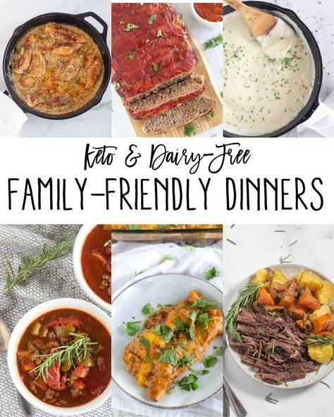 Not sure what to make for dinner? Here's a roundup of my best family-friendly keto dinners that are also egg-free, dairy-free, gluten-free, and Paleo! #paleodinners #ketodinners #familyfriendly #glutenfree #dairyfree #eggfree Dairy Free Keto Recipes Dinner, Low Carb Dinner No Dairy, Keto Dairy Free Recipes Dinner, Keto Non Dairy Recipes, Low Carb Dairy Free Dinner, Easy Keto Dinner Recipes For Family, Dairy Free Family Dinner, Dairy Free Keto Dinner, Non Dairy Dinner