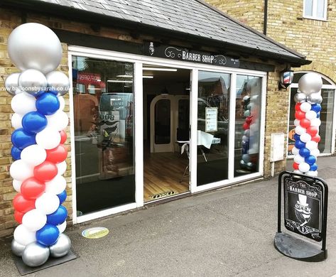 Barber Shop Grand Opening Ideas, Barber Shop Party Ideas, Barber Party Ideas, Barbershop Grand Opening Ideas, Grand Opening Balloon Ideas, Barber Sign, Salon Party, Balloon Tower, Grand Opening Party