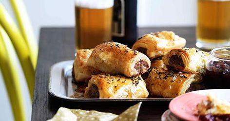 Bangalow pork sausage rolls recipe with caramelised apple and thyme | Gourmet Traveller Pork Sausage Rolls, Homemade Sausage Rolls, Sausage Rolls Recipe, Thyme Recipes, Gourmet Snacks, Catering Events, Homemade Sausage, Catering Food, Sausage Rolls